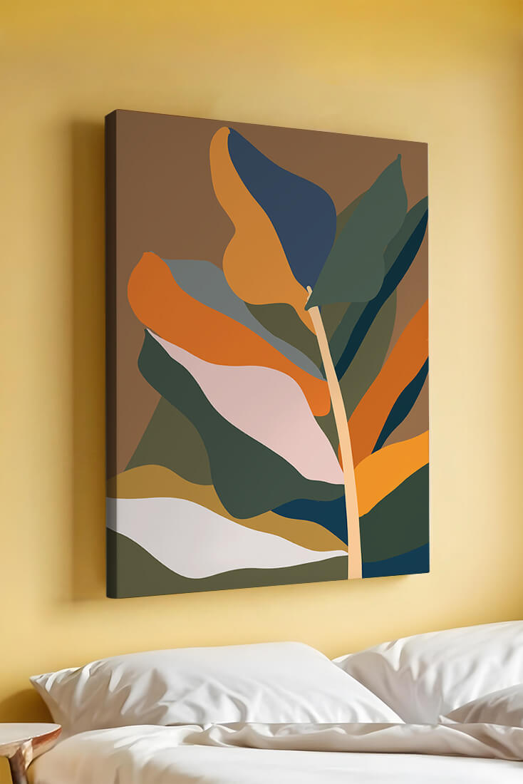 Abstract Botanical Illustration with Earthy Tones and Organic Shapes