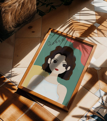 Stylized illustration of a confident woman with abstract background