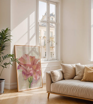 Beautiful pink flower painting with golden accents