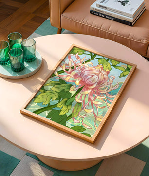 Belle illustration florale avec chrysanthème et feuilles vertes