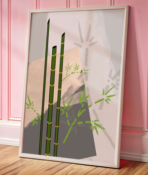 Arte minimalista de bambú con sombras abstractas de bambú
