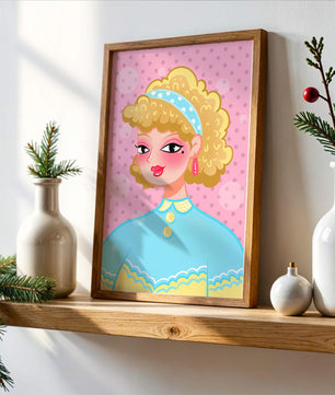 Retro pop art style portrait with polka dot background