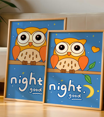 Colorful owl illustration with night theme and positive message