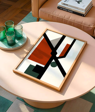 Colorful geometric abstract art with bold black lines