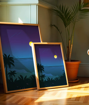 Serene Tropical Night Scene With Palm Trees and Moonlit Ocean - Mi tienda