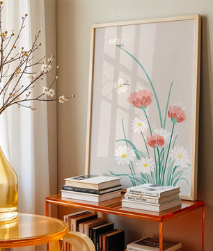 Delicate floral illustration with butterflies and wildflowers