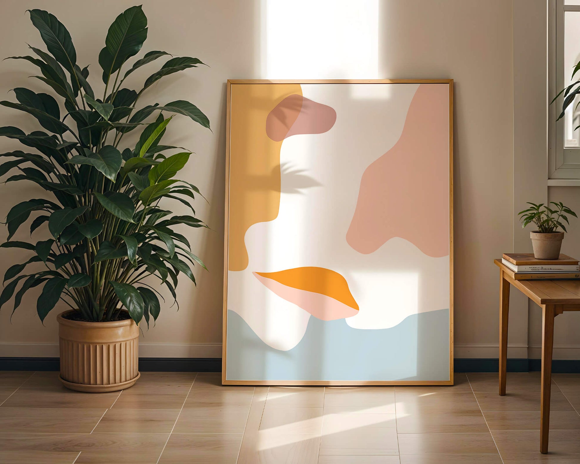Abstract art with pastel color shapes on white background