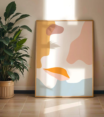 Abstract art with pastel color shapes on white background