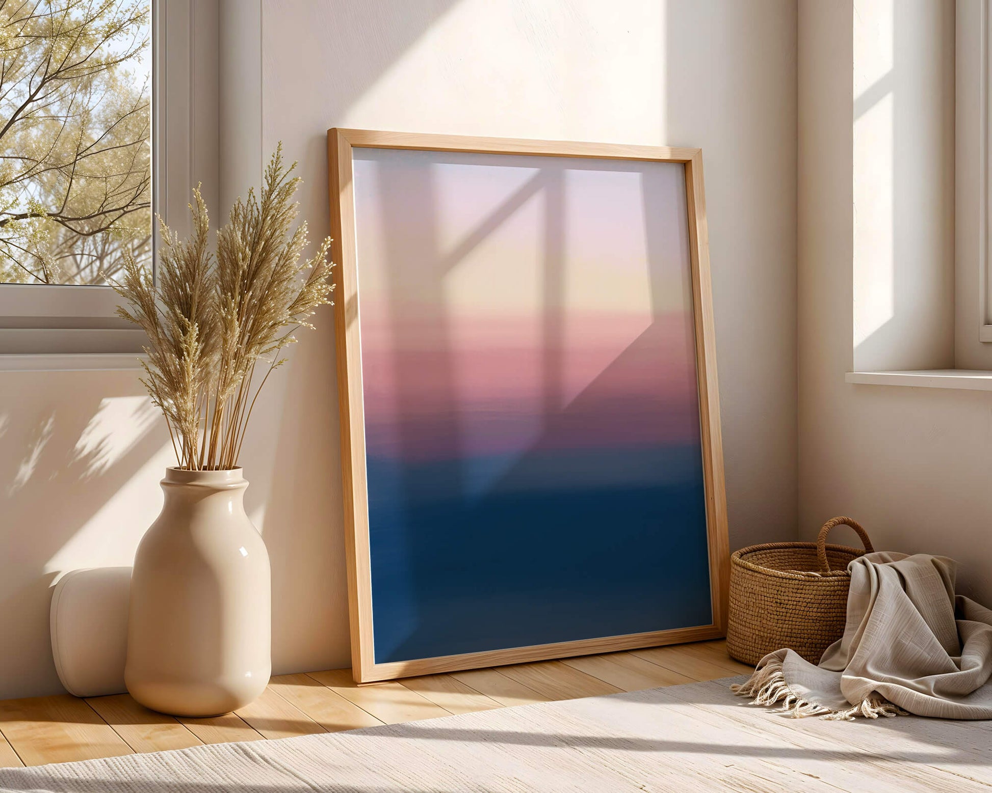 Atardecer abstracto y tranquilo sobre el océano con cielo degradado