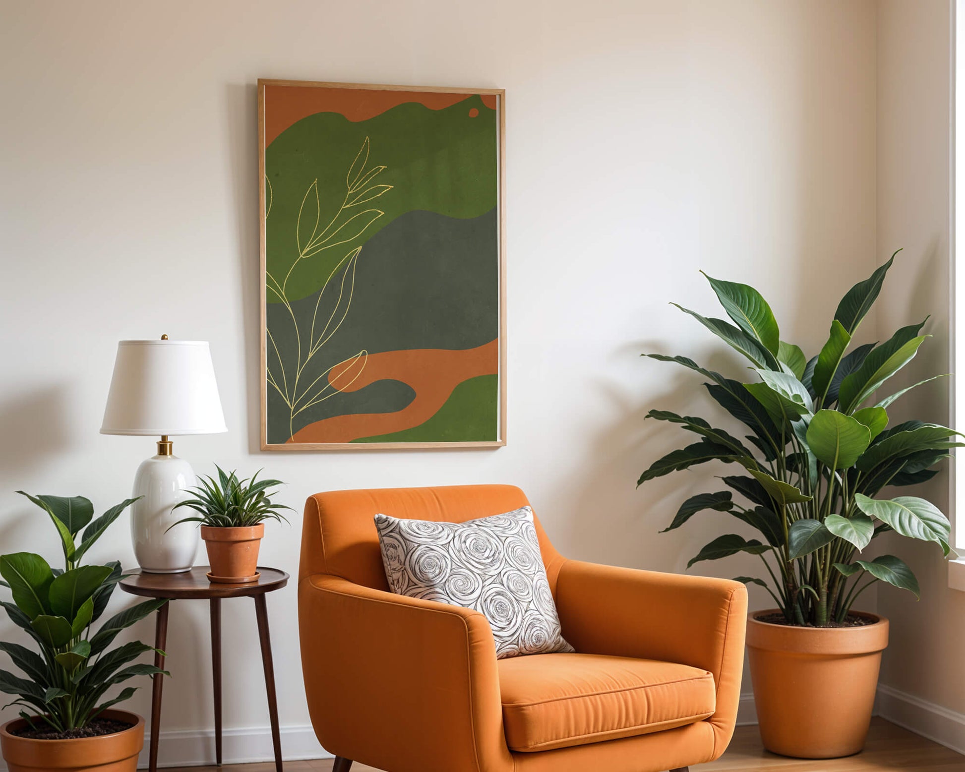 Abstrakte botanische Kunst mit Goldblatt auf buntem Hintergrund