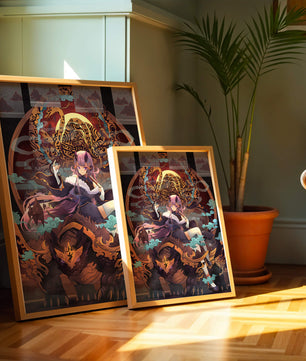Fantasy character with mythical beast in vibrant illustration