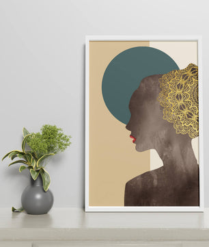 Elegant Silhouette with Gold Lace and Red Lips - Mi tienda