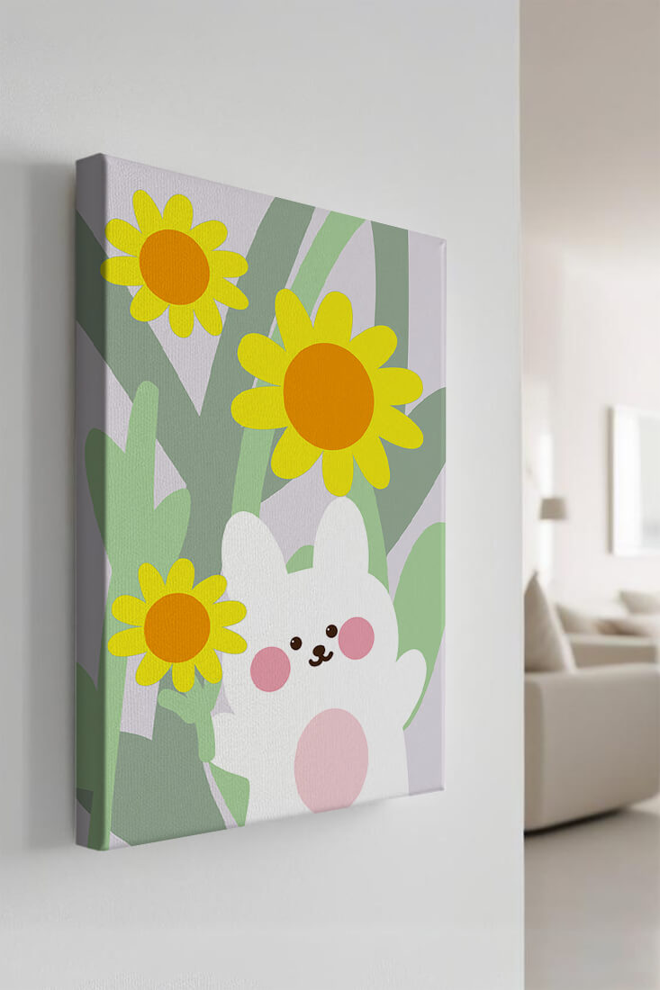 Adorable bunny with vibrant flowers cartoon illustration