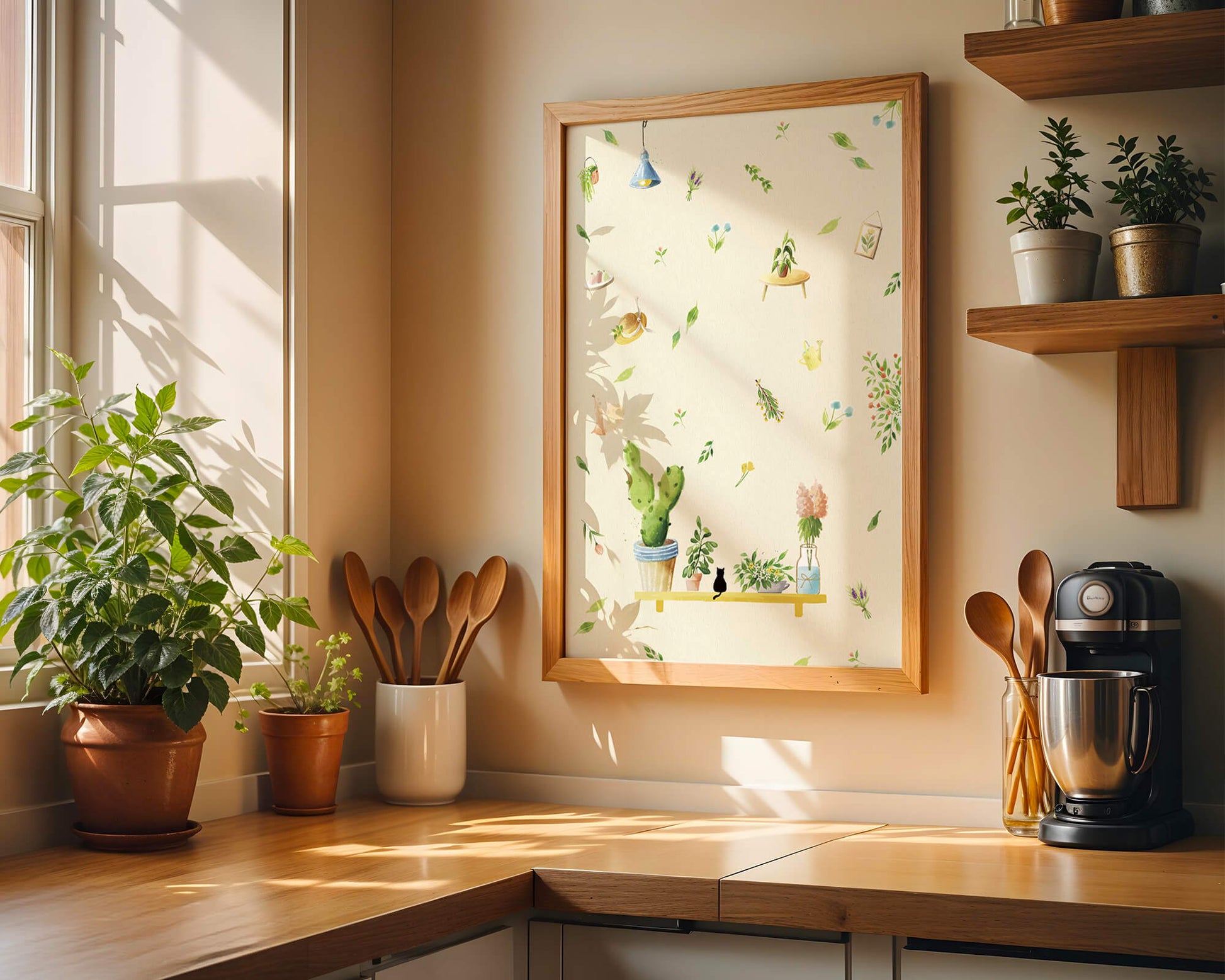 Illustration décorative avec des plantes et des éléments chaleureux