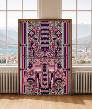 Art de chat géométrique coloré avec motifs abstraits en tons pastel