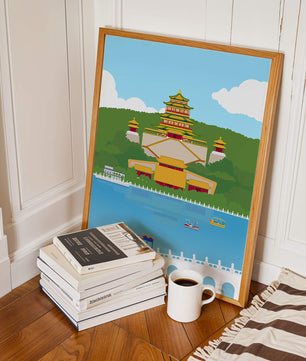 Traditional Chinese architecture by a serene lake