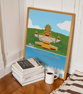 Traditional Chinese architecture by a serene lake