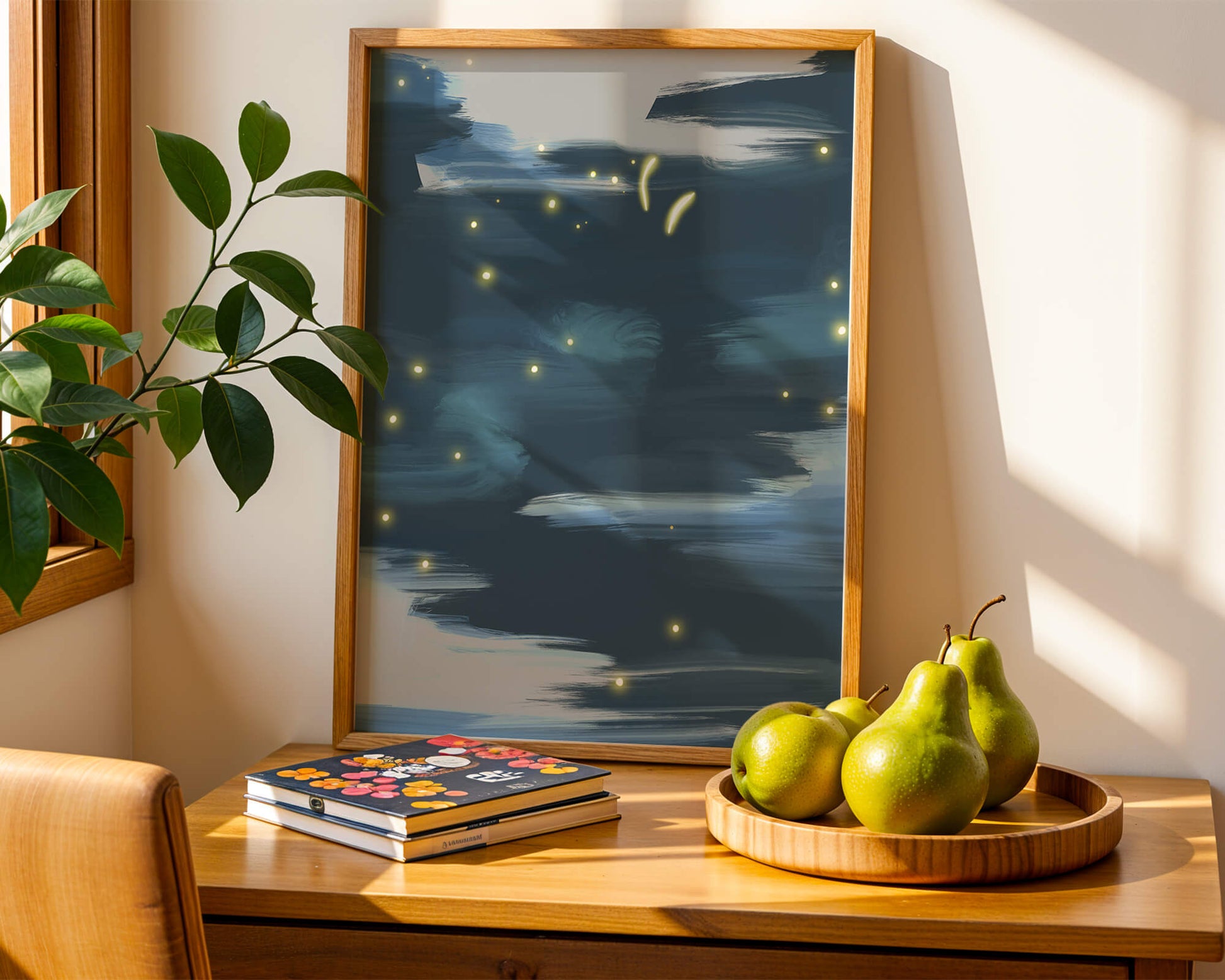 Ciel nocturne abstrait avec lucioles lumineuses