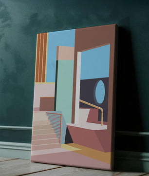 Diseño arquitectónico moderno con elementos geométricos pastel