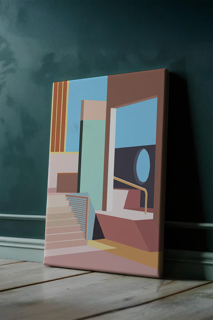 Diseño arquitectónico moderno con elementos geométricos pastel