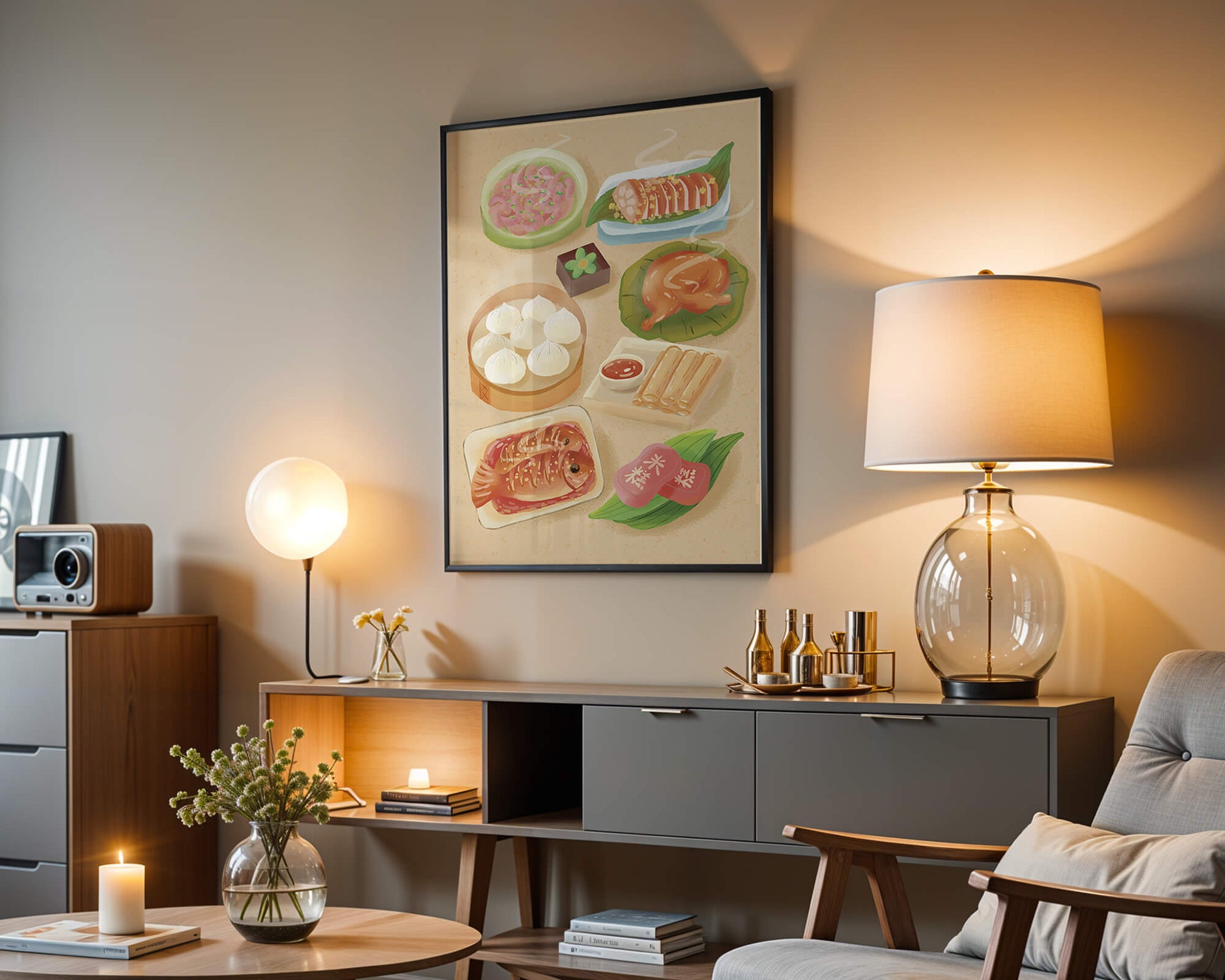 Colorful Representation of Asian Cuisine with Various Dishes