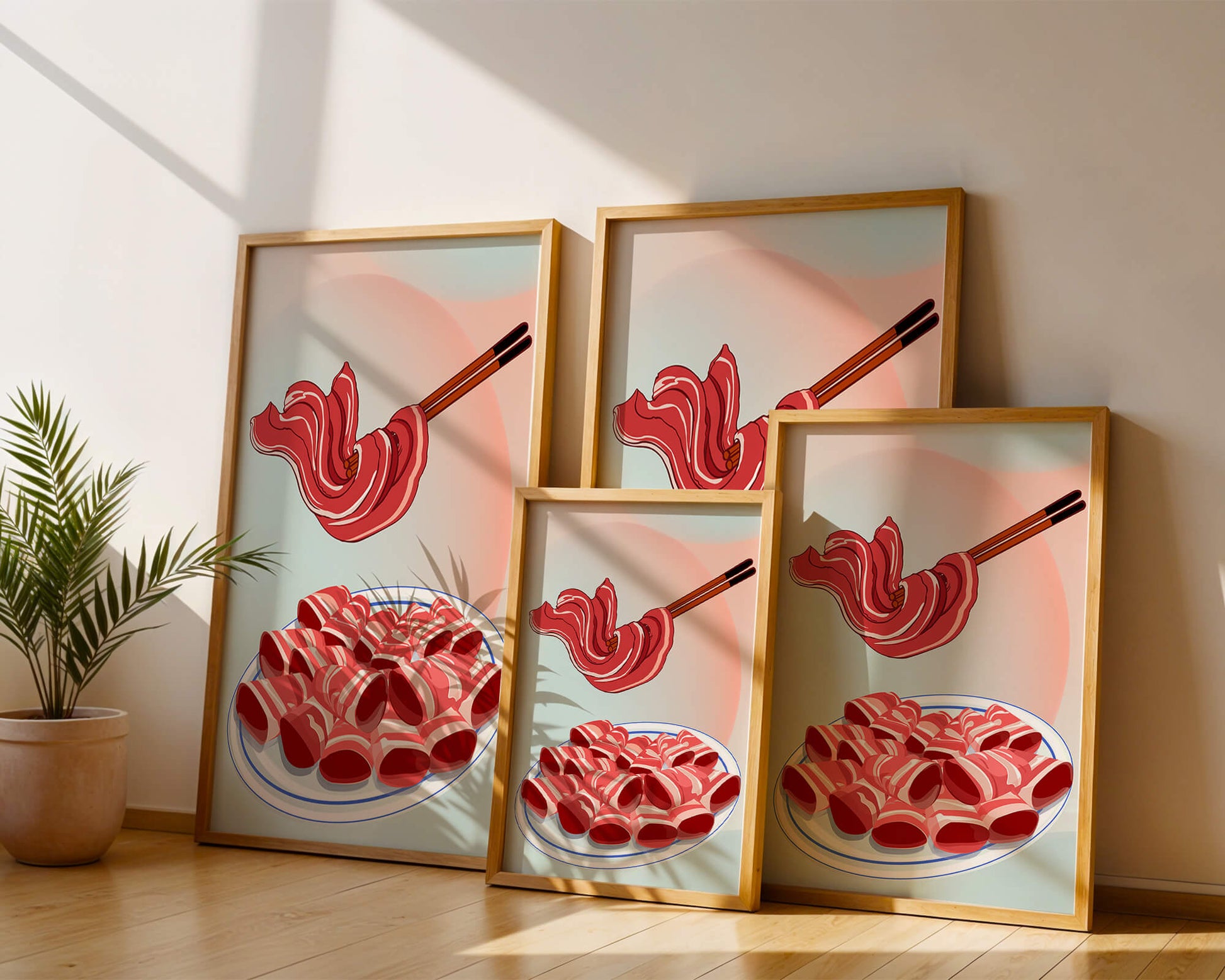 Delicious raw meat slices on plate with chopsticks in background