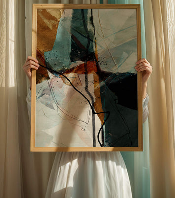 Abstract watercolor artwork with dynamic lines and colors