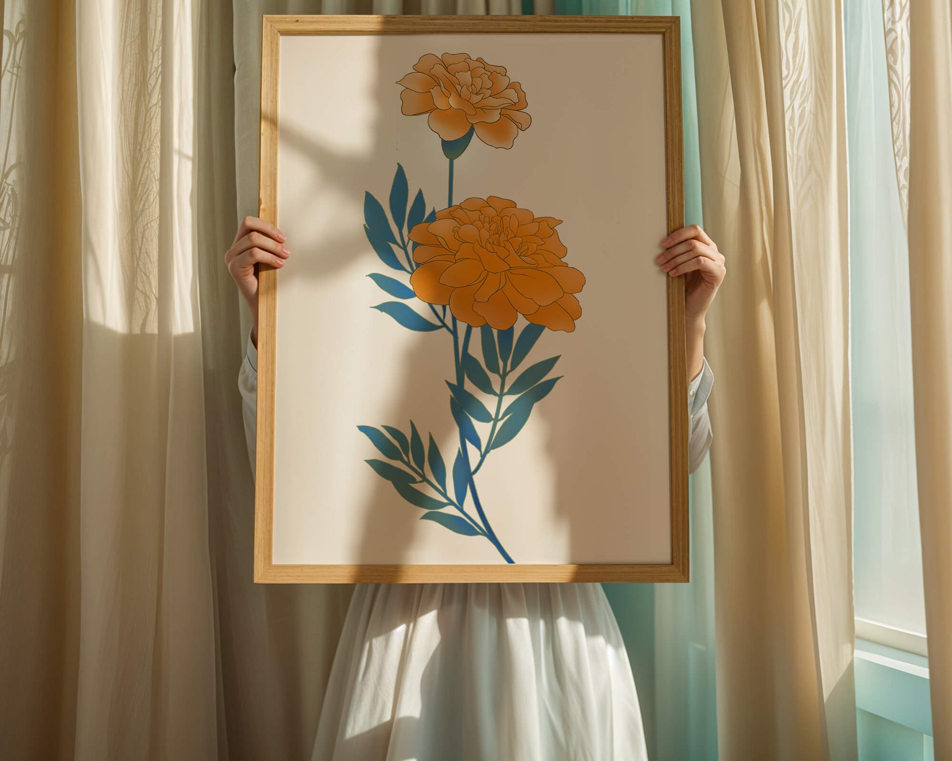 Elegante Illustration lebendiger Ringelblumen auf grünem Hintergrund