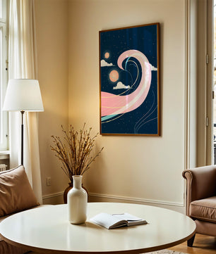 Cosmic Waves and Planets with Whimsical Pink Swirls and Stars - Mi tienda
