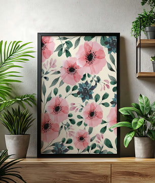 Patrón acuarela floral con flores rosas y hojas verdes