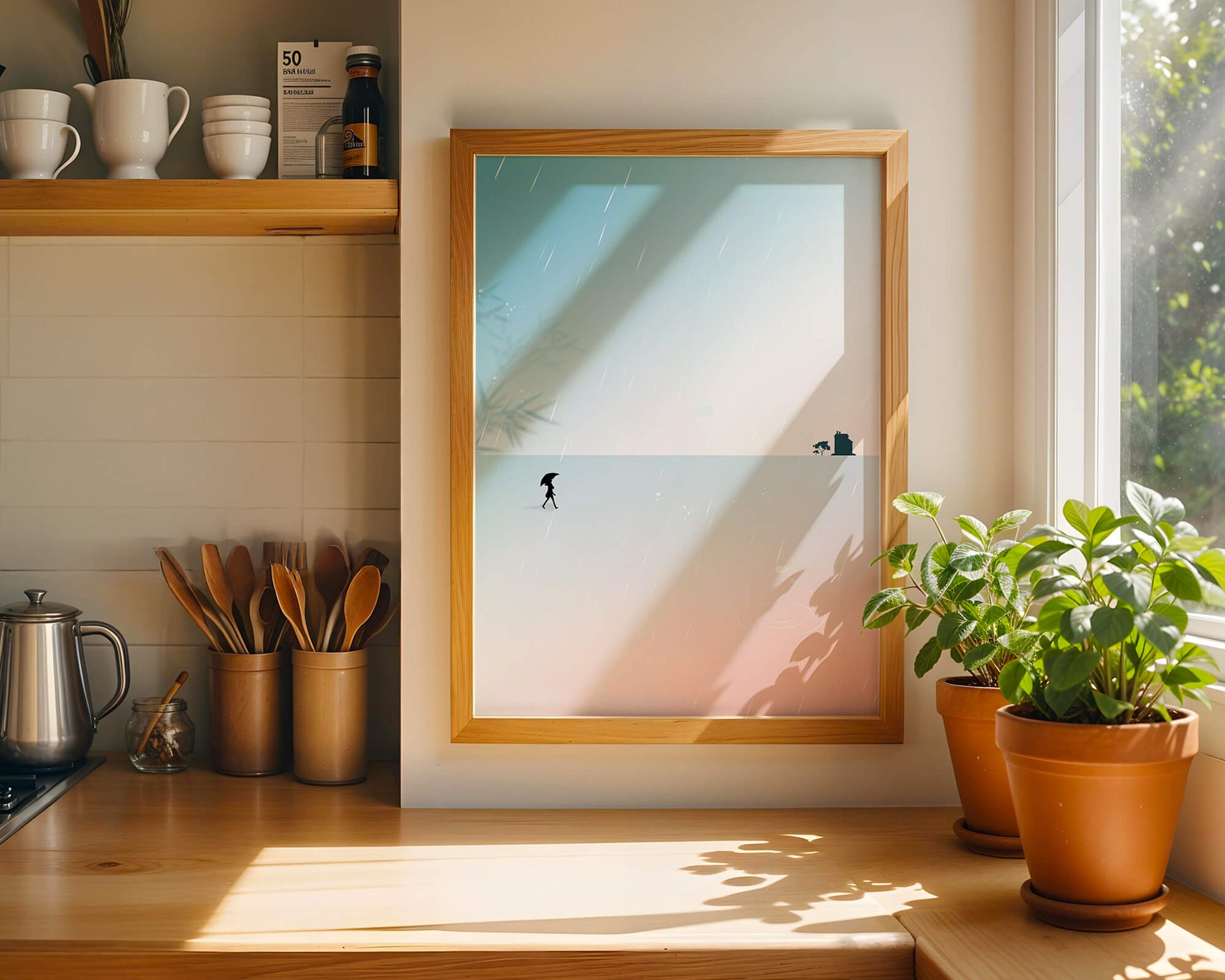 Paisaje Minimalista con Silueta en Ambiente Lluvioso