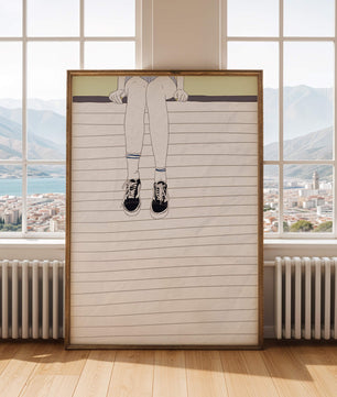Illustration of Legs Wearing Sneakers and Socks on Lined Background