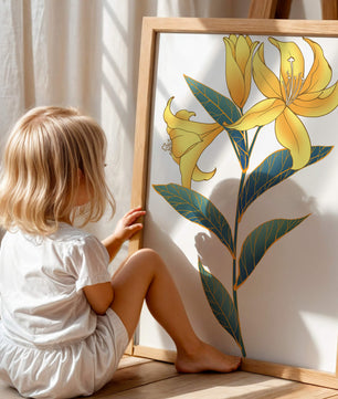 Elegante goldene Lilienillustration mit komplizierten Blattdetails