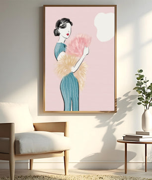 Elegant woman in vintage dress with pink background
