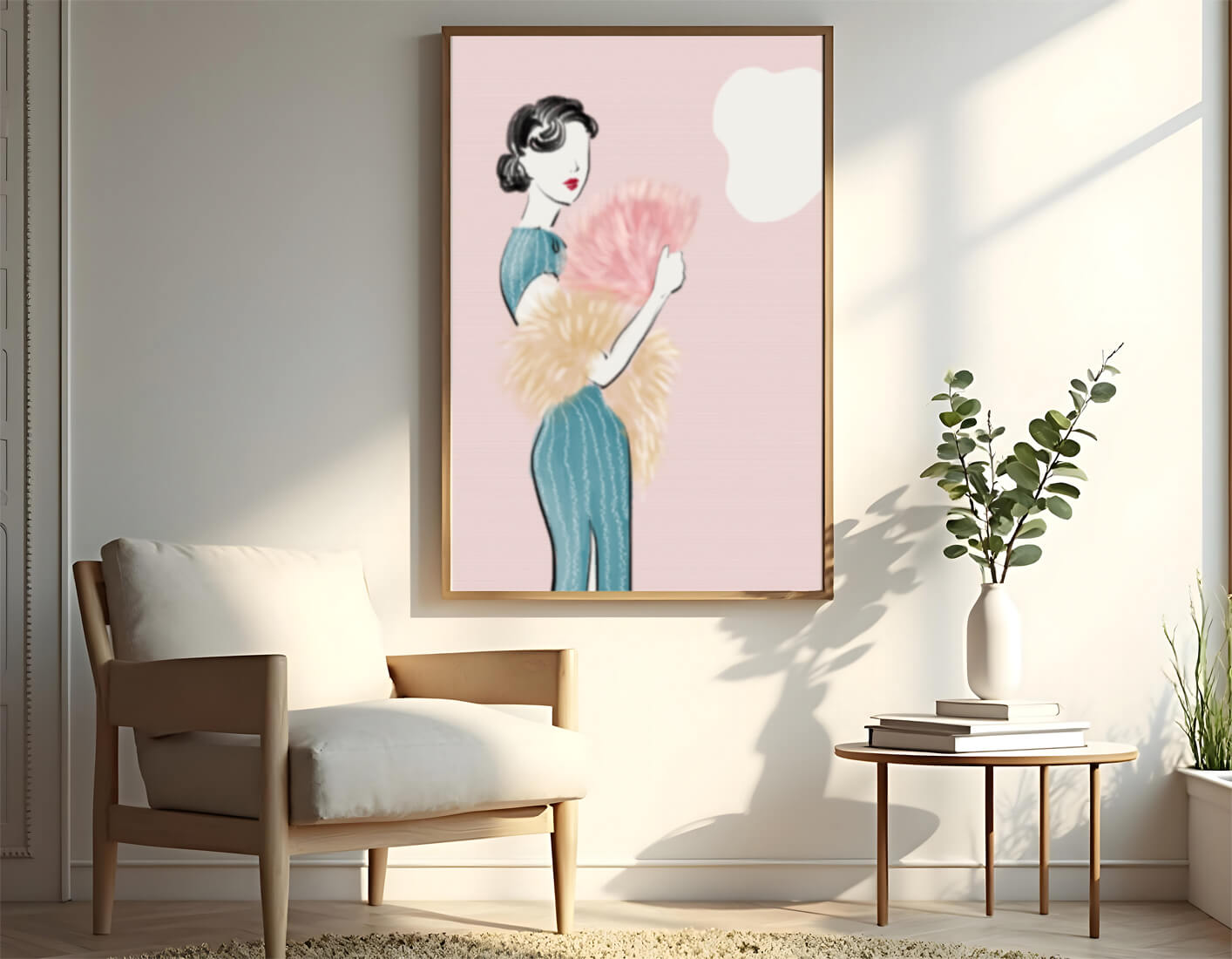 Elegant woman in vintage dress with pink background