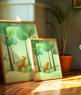 Gentle Deer and Butterfly in a Lush Forest Setting