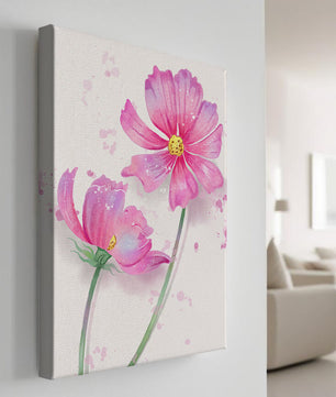 Flores delicadas en acuarela rosada con salpicaduras artísticas en lienzo
