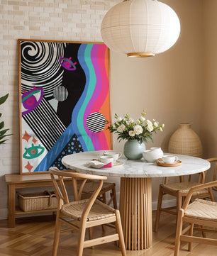 Colorful abstract art with geometric patterns and vibrant shapes
