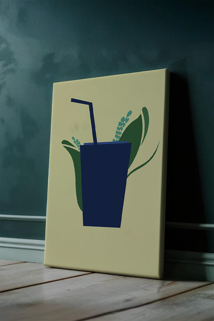 Modern cafe drink illustration with botanical elements