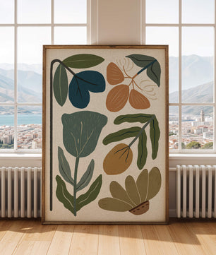 Botanical illustration with earthy and muted colors