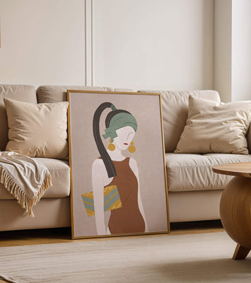 Stylized woman portrait with muted colors and geometric elements