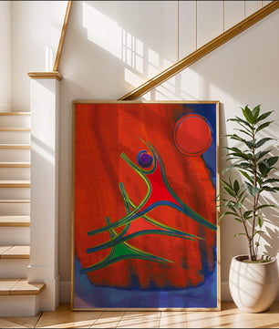 Abstract colorful artwork with dynamic figures and bold colors