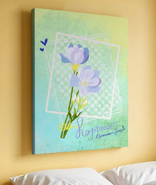 Ilustración floral delicada con colores pastel y lunares