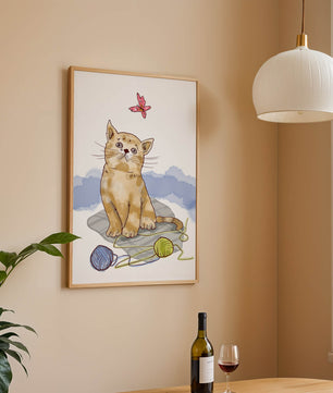 Adorable Kitten Playing with Yarn and Watching Butterfly - Mi tienda