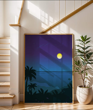 Serene Tropical Night Scene With Palm Trees and Moonlit Ocean - Mi tienda