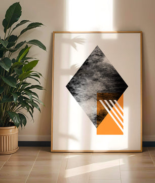 Abstract Geometric Composition with Orange Triangle and Cloudy Pattern - Mi tienda