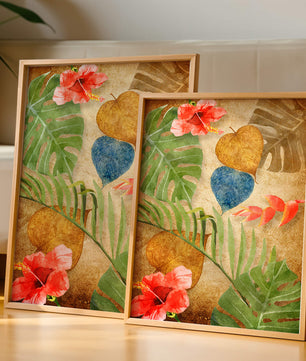Vibrant tropical leaves and flowers watercolor design