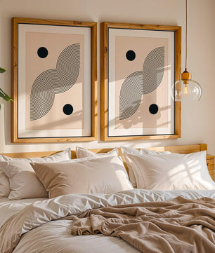 Abstract Minimalist Art with Black Wavy Lines and Circles - Mi tienda