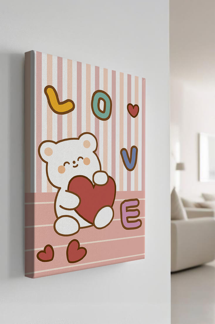 Adorable bear holding a heart in a playful love-themed illustration
