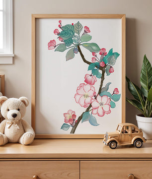 Elegante ilustración floral en acuarela con flor de cerezo.